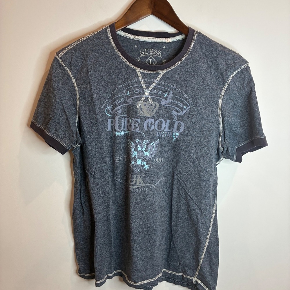 Guess Jeans Pure Gold Graphic T-Shirt Mens Large Gray Contrast Stitch M8430400